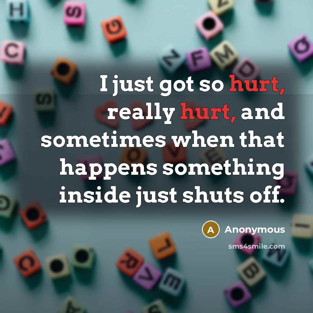 “I just got so hurt, really hurt, and sometimes when that happens something inside just shuts off.” quote by Anonymous