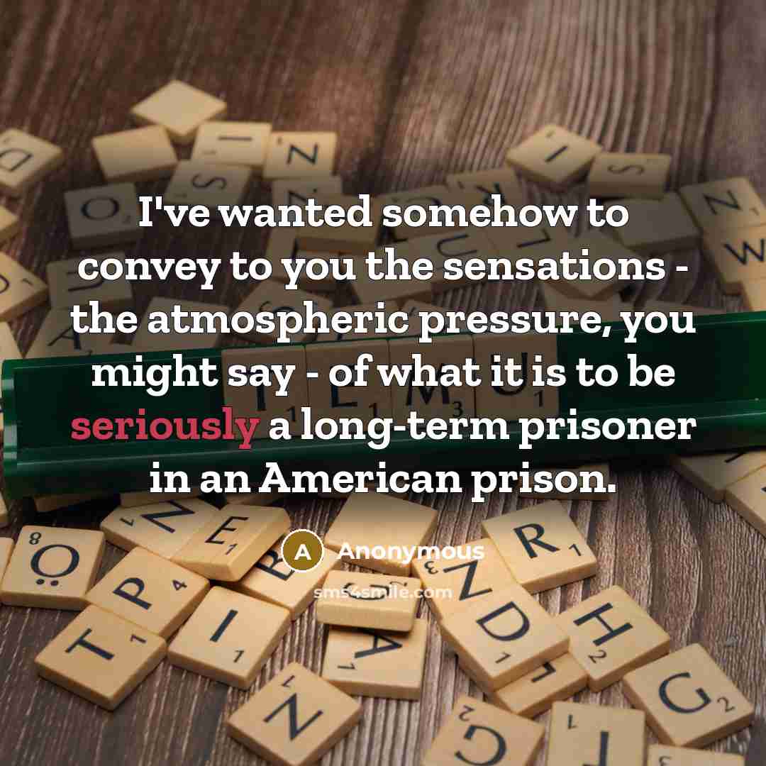 “I've wanted somehow to convey to you the sensations - the atmospheric pressure, you might say - of what it is to be seriously a long-term prisoner in an American prison.” quote by Anonymous