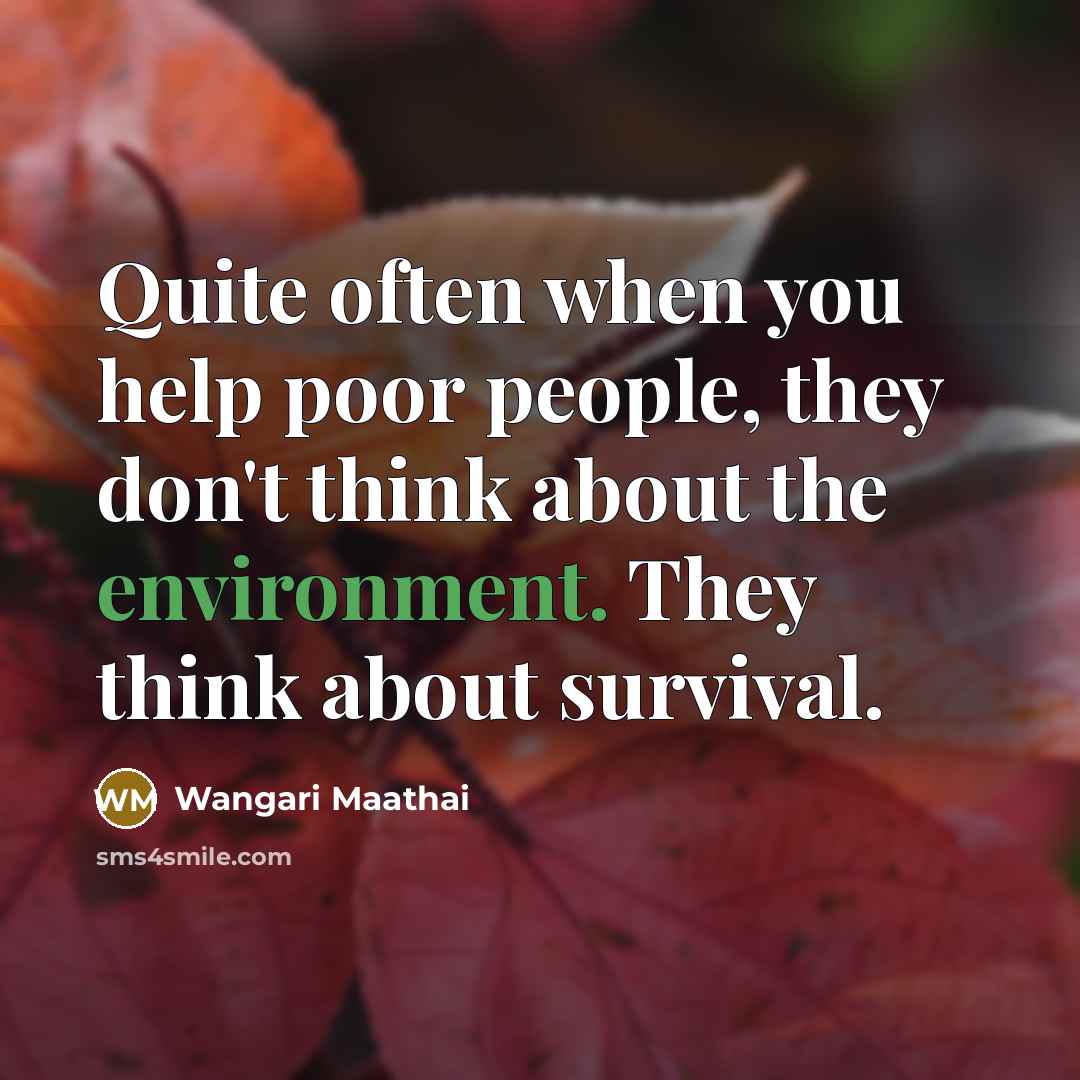 “Quite often when you help poor people, they don't think about the environment. They think about survival.” quote by Wangari Maathai