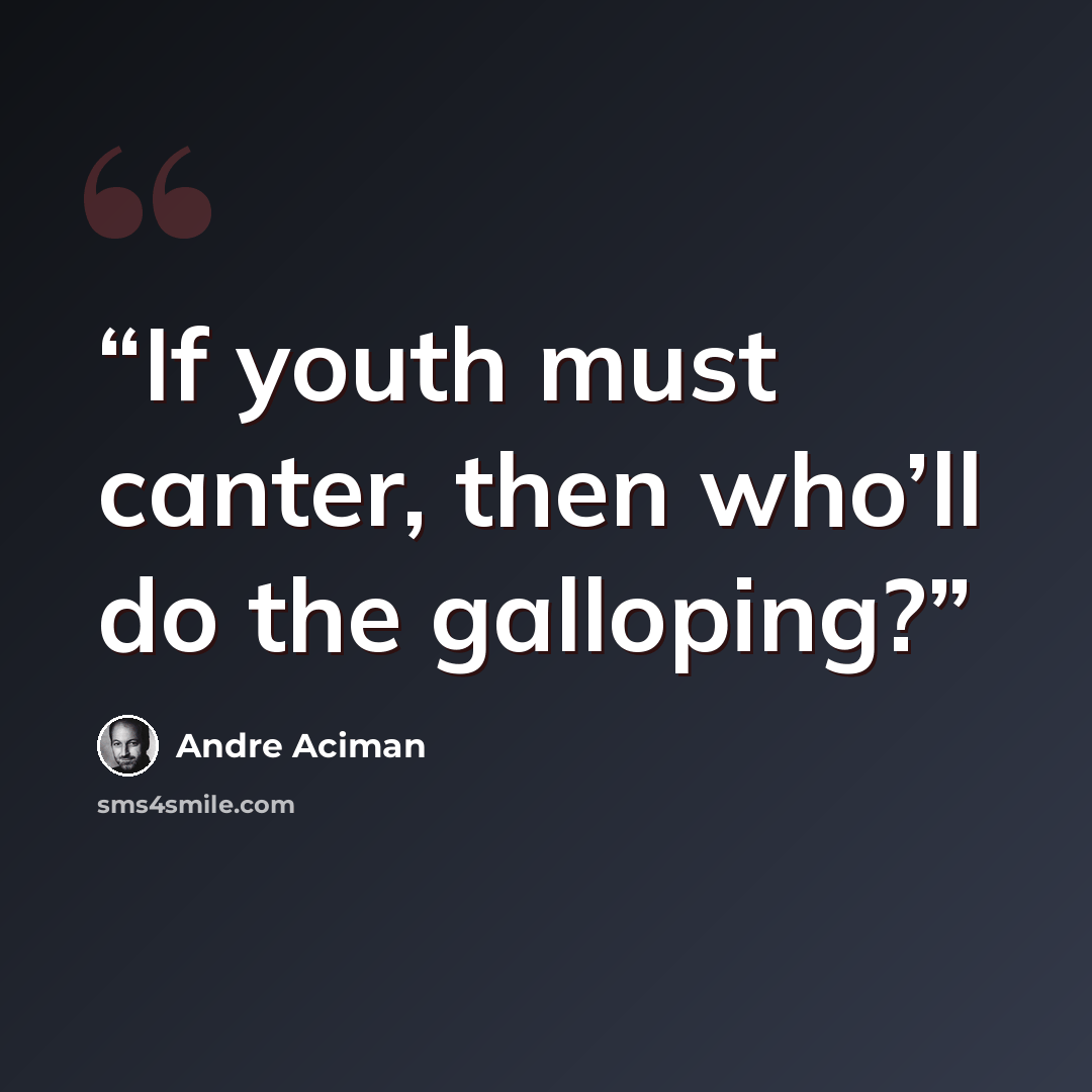“If youth must canter, then who’ll do the galloping?” quote by André Aciman