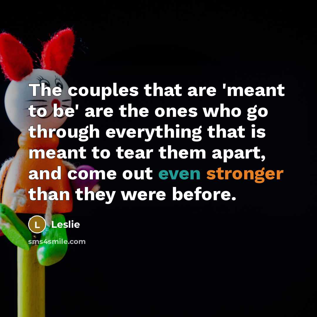 “The couples that are 'meant to be' are the ones who go through everything that is meant to tear them apart, and come out even stronger than they were before.” quote by Leslie