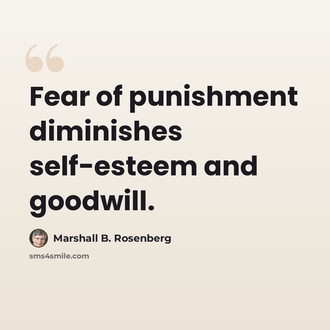 “Fear of punishment diminishes self-esteem and goodwill.” quote by Marshall B. Rosenberg