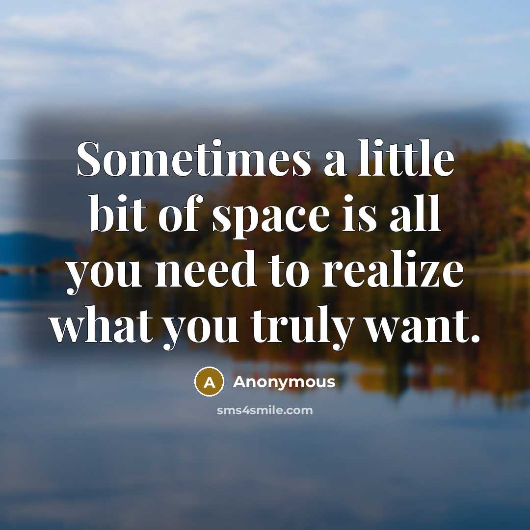 “Sometimes a little bit of space is all you need to realize what you truly want.” quote by Anonymous