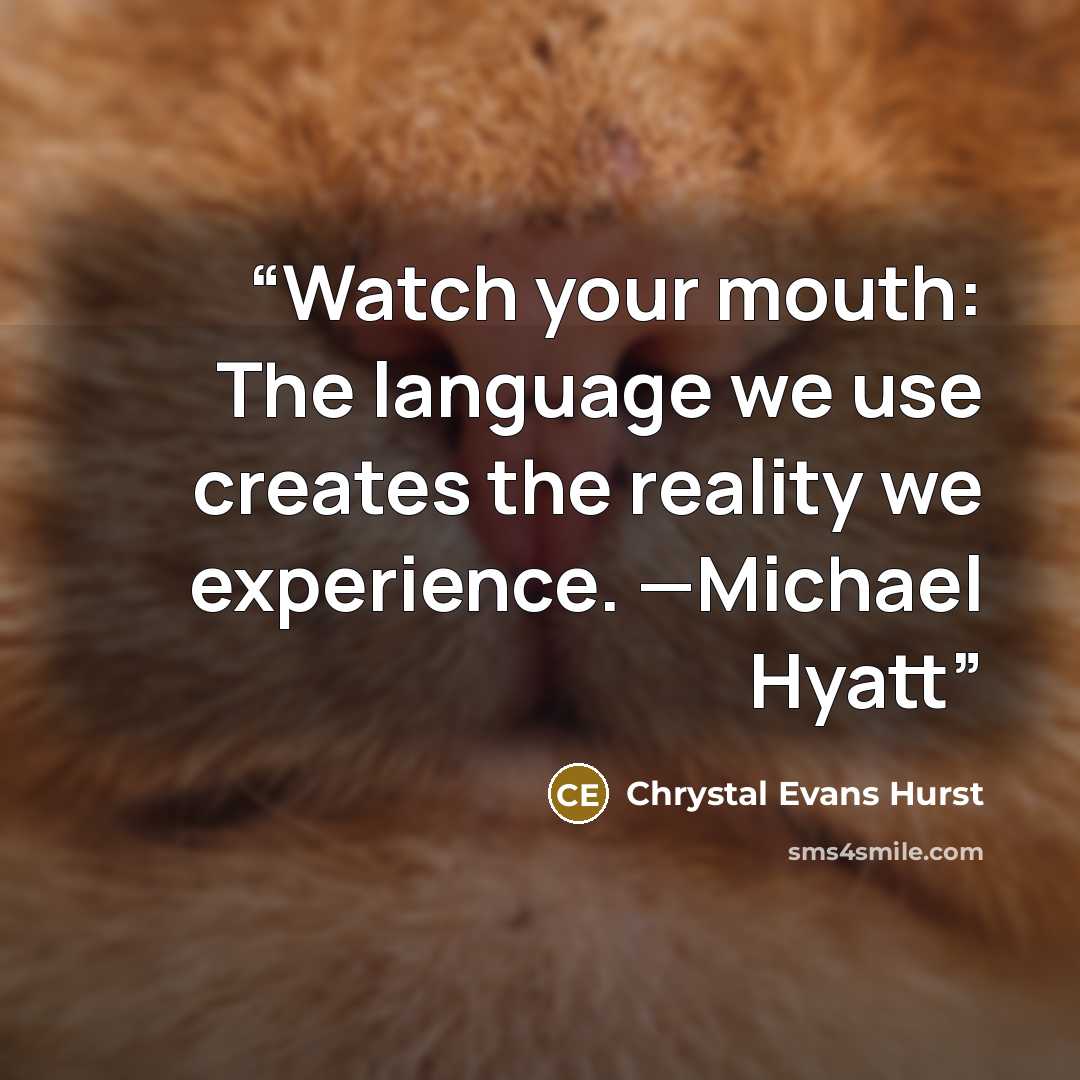 “Watch your mouth: The language we use creates the reality we experience. —Michael Hyatt” quote by Chrystal Evans Hurst