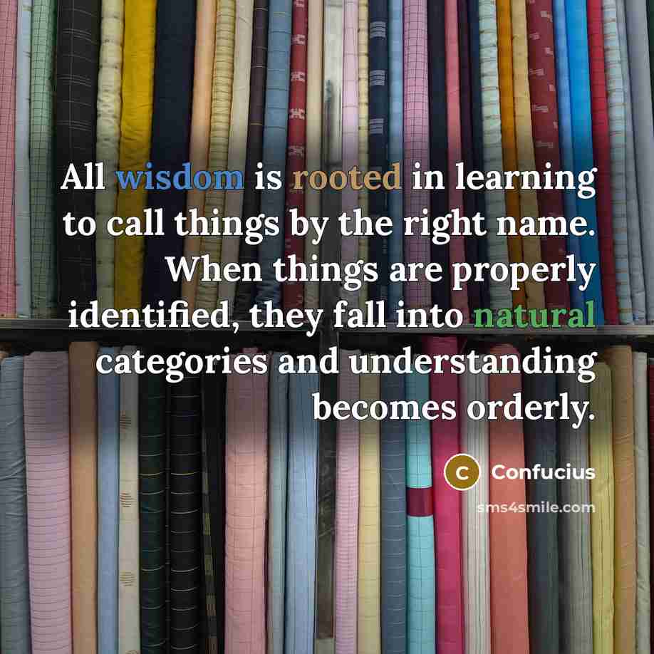 “All wisdom is rooted in learning to call things by the right name. When things are properly identified, they fall into natural categories and understanding becomes orderly.” quote by Confucius