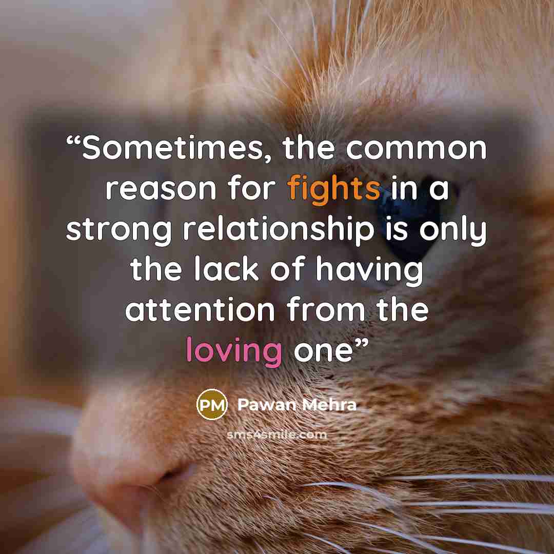“Sometimes, the common reason for fights in a strong relationship is only the lack of having attention from the loving one” quote by Pawan Mehra