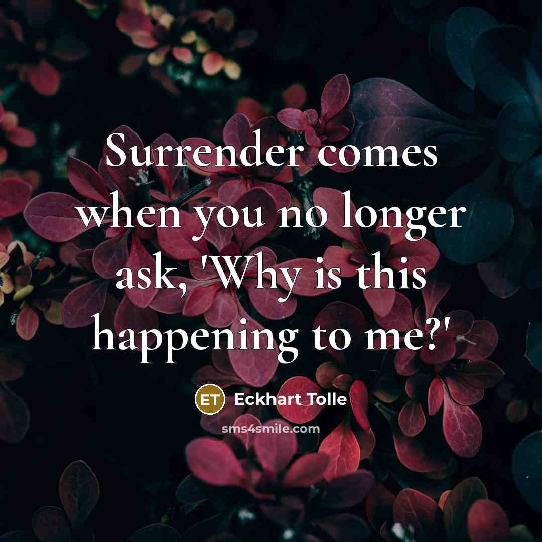 “Surrender comes when you no longer ask, 'Why is this happening to me?'” quote by Eckhart Tolle