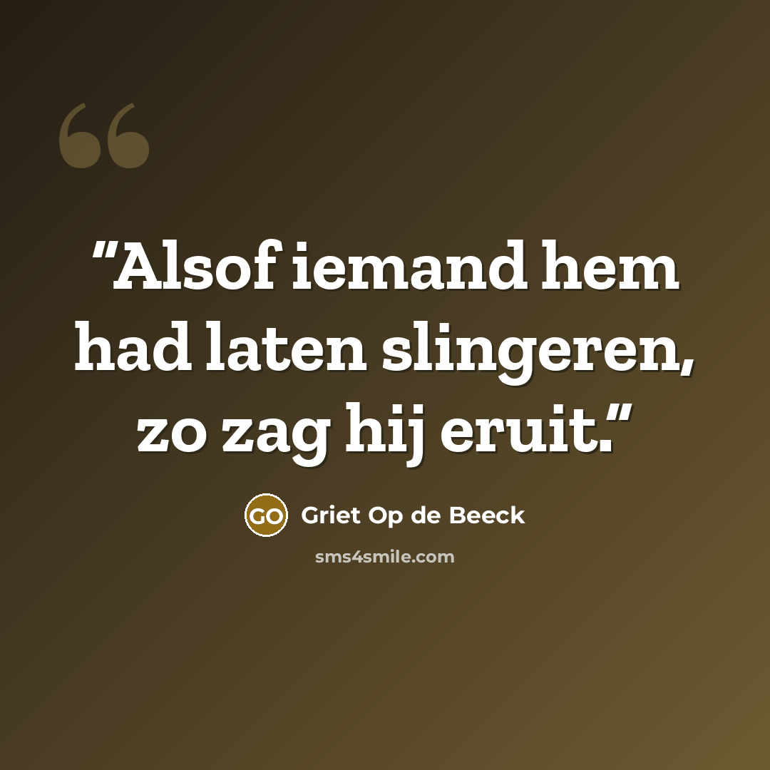 “Alsof iemand hem had laten slingeren, zo zag hij eruit.” quote by Griet Op de Beeck