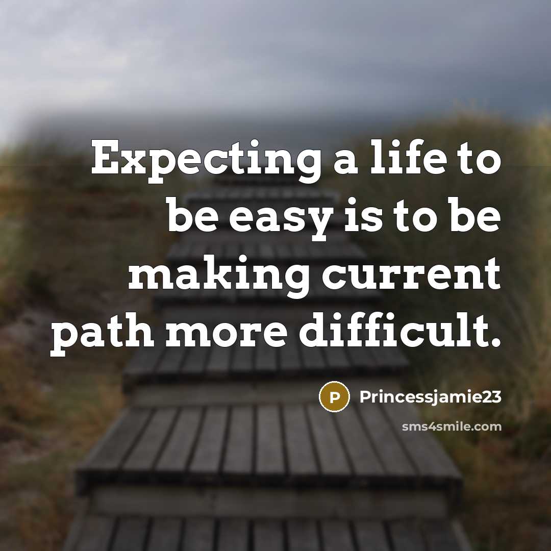 “Expecting a life to be easy is to be making current path more difficult.” quote by Princessjamie23