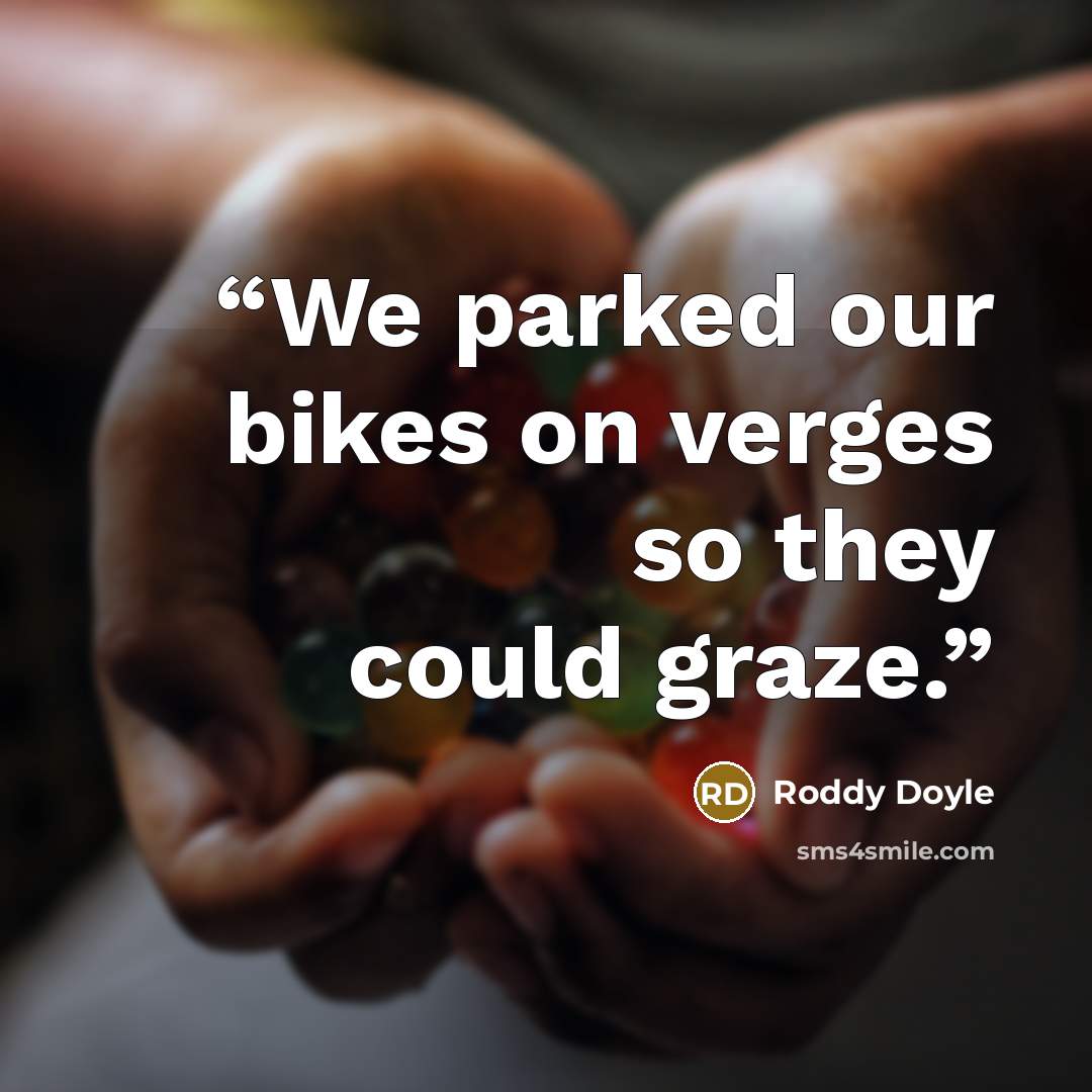 “We parked our bikes on verges so they could graze.” quote by Roddy Doyle
