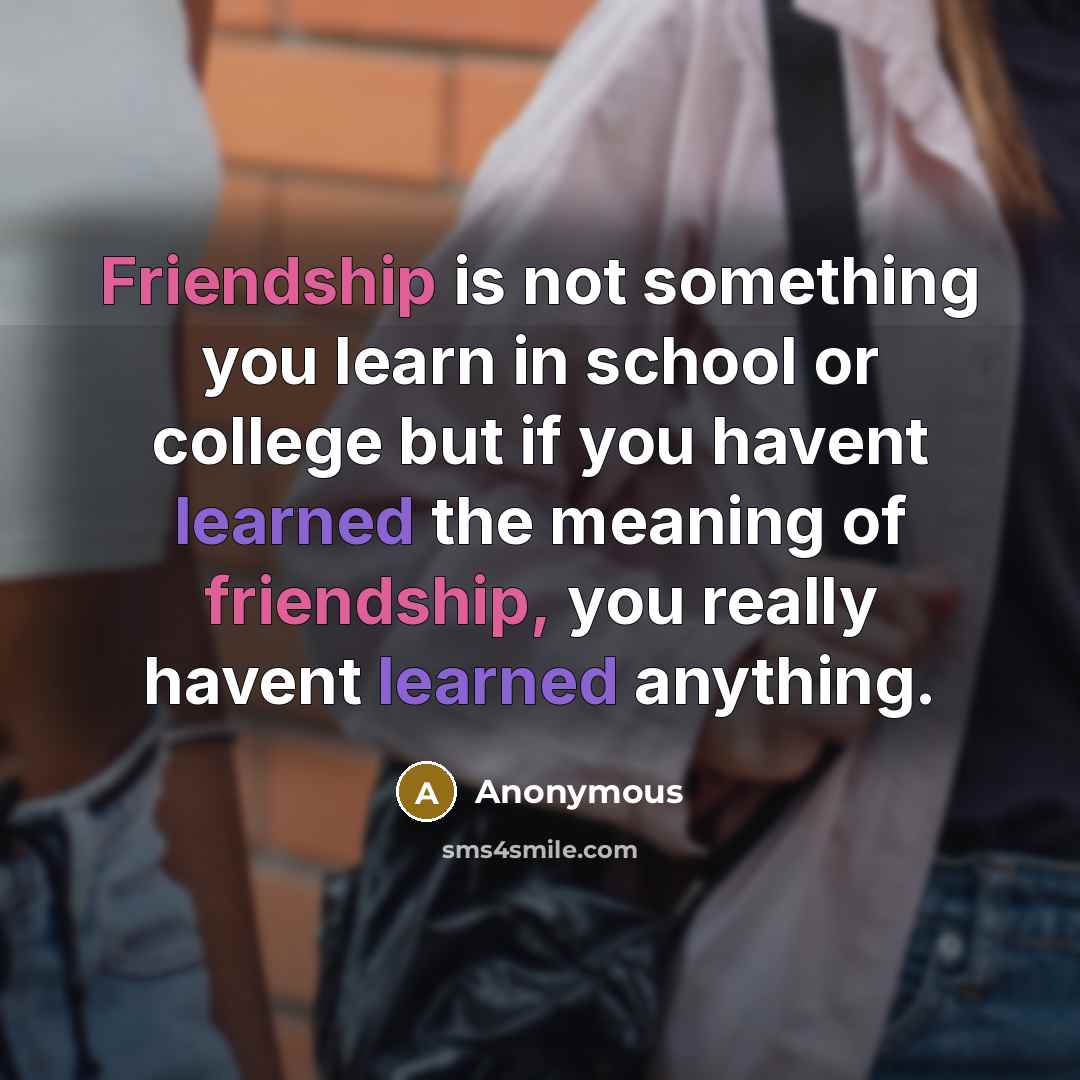 “Friendship is not something you learn in school or college but if you havent learned the meaning of friendship, you really havent learned anything.” quote by Anonymous