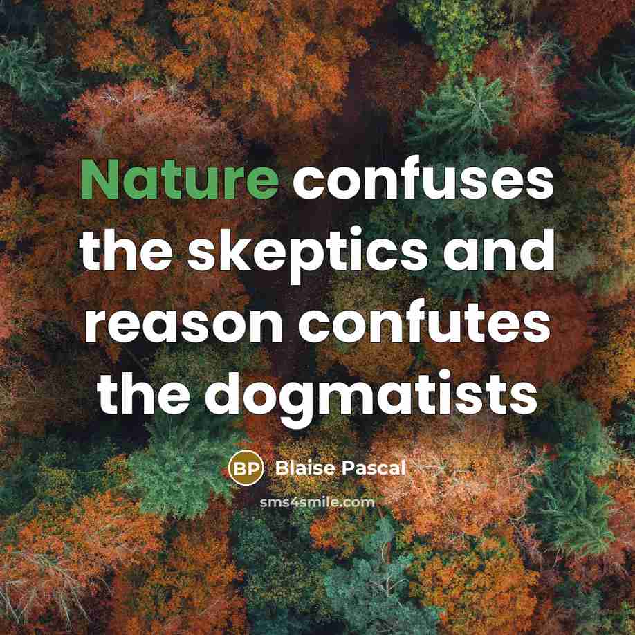 “Nature confuses the skeptics and reason confutes the dogmatists” quote by Blaise Pascal