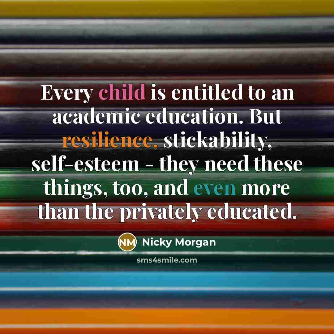 “Every child is entitled to an academic education. But resilience, stickability, self-esteem - they need these things, too, and even more than the privately educated.” quote by Nicky Morgan