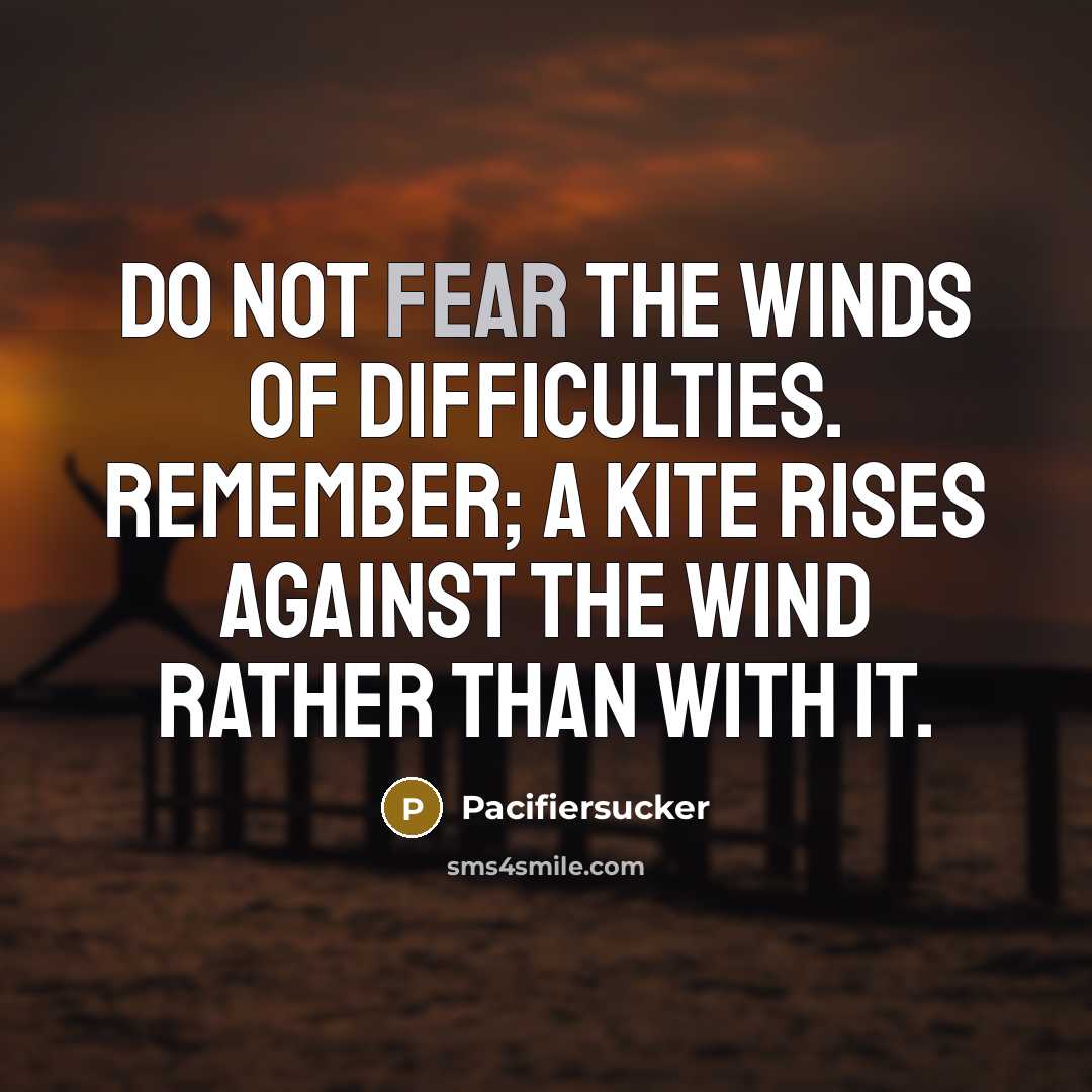 “Do Not Fear The Winds Of Difficulties. Remember; A Kite Rises Against The Wind Rather Than With It.” quote by Pacifiersucker