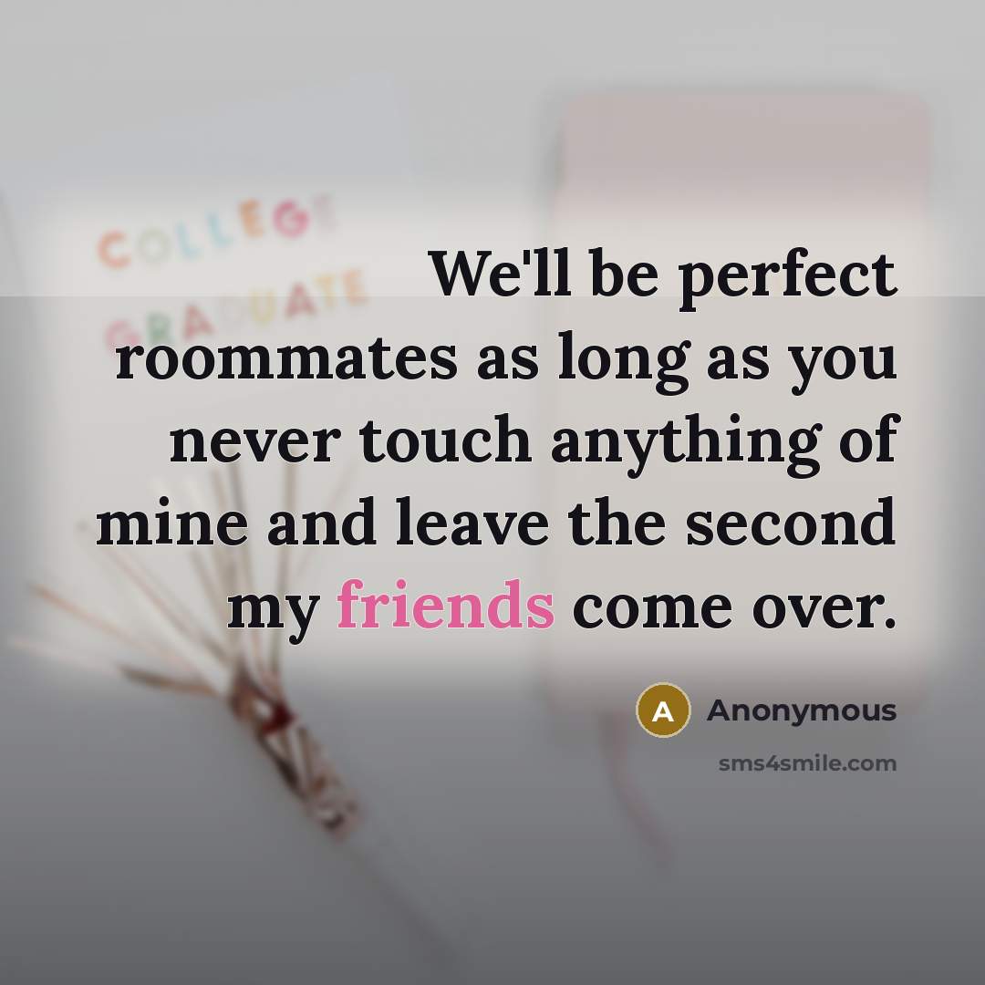 “We'll be perfect roommates as long as you never touch anything of mine and leave the second my friends come over.” quote by Anonymous