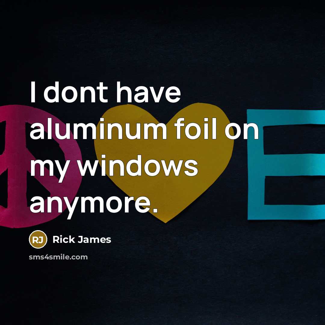 “I dont have aluminum foil on my windows anymore.” quote by Rick James