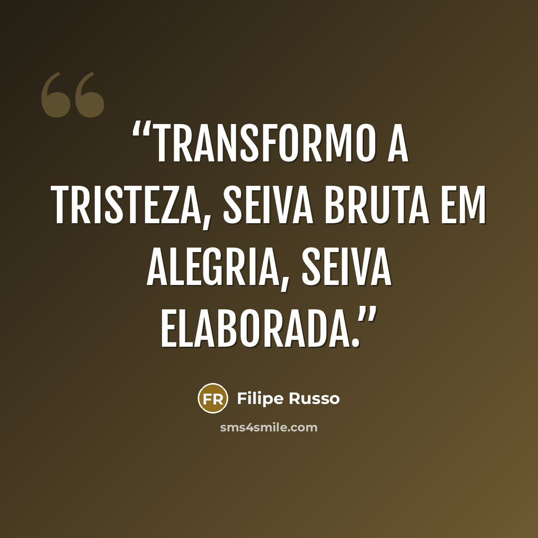 “Transformo a tristeza, seiva bruta em alegria, seiva elaborada.” quote by Filipe Russo