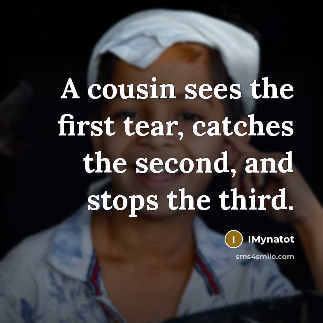 “A cousin sees the first tear, catches the second, and stops the third.” quote by IMynatot