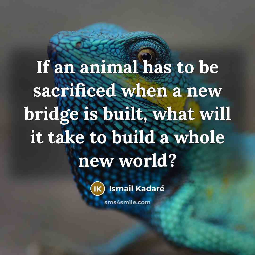 “If an animal has to be sacrificed when a new bridge is built, what will it take to build a whole new world?” quote by Ismail Kadaré