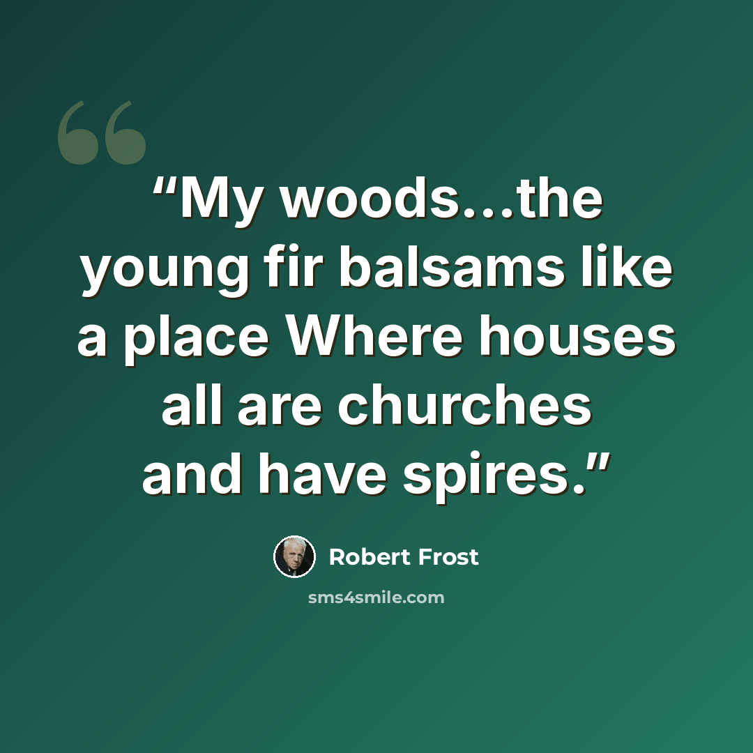 “My woods...the young fir balsams like a place Where houses all are churches and have spires.” quote by Robert Frost