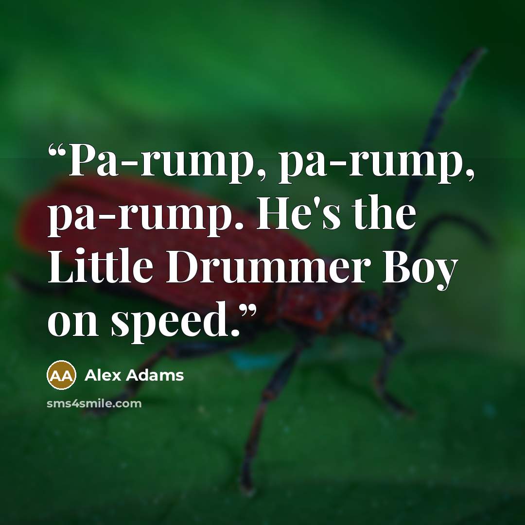 “Pa-rump, pa-rump, pa-rump. He's the Little Drummer Boy on speed.” quote by Alex Adams