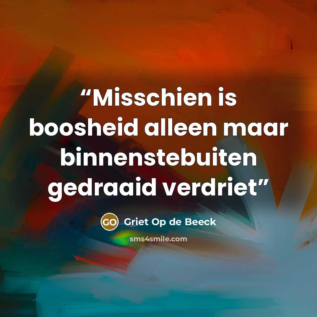 “Misschien is boosheid alleen maar binnenstebuiten gedraaid verdriet” quote by Griet Op de Beeck