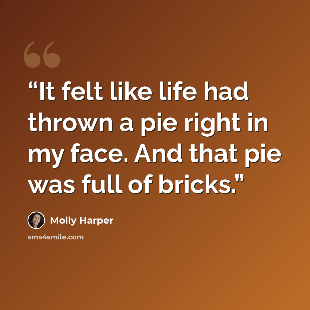 “It felt like life had thrown a pie right in my face. And that pie was full of bricks.” quote by Molly Harper