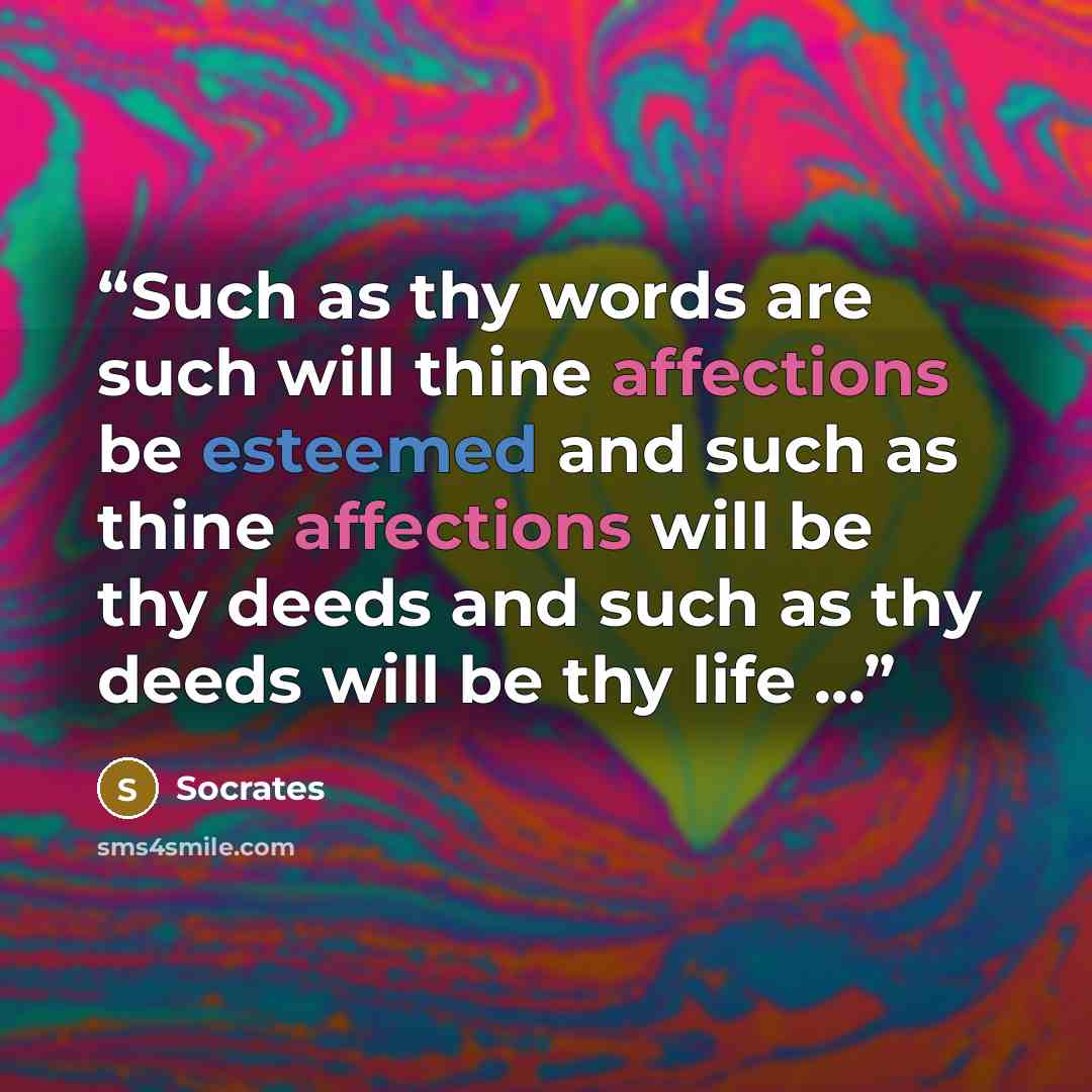 “Such as thy words are such will thine affections be esteemed and such as thine affections will be thy deeds and such as thy deeds will be thy life ...” quote by Socrates