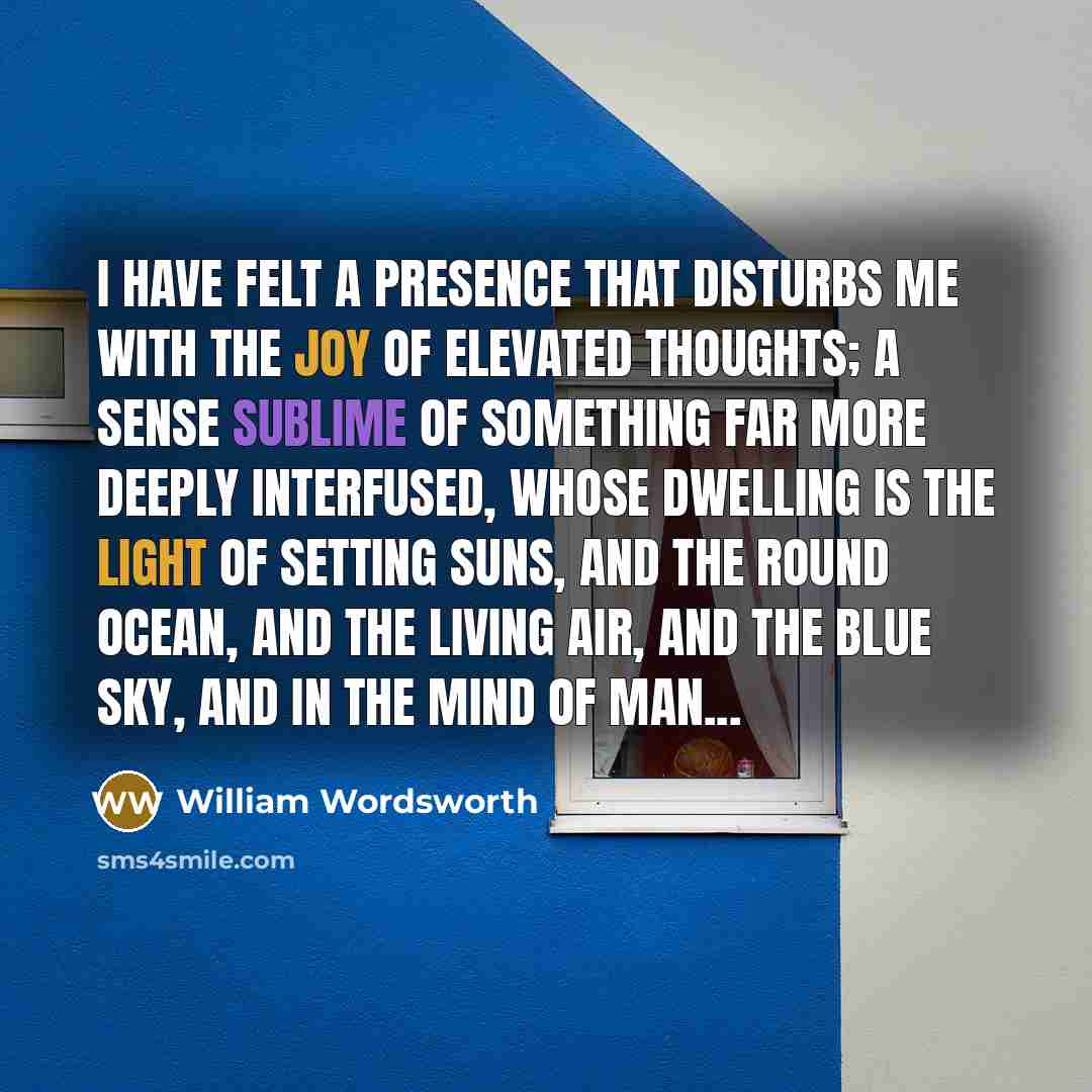 “I have felt a presence that disturbs me with the joy of elevated thoughts; a sense sublime of something far more deeply interfused, whose dwelling is the light of setting suns, and the round ocean, and the living air, and the blue sky, and in the mind of man...” quote by William Wordsworth