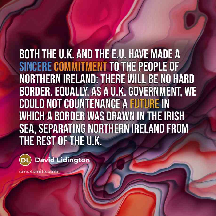 “Both the U.K. and the E.U. have made a sincere commitment to the people of Northern Ireland: there will be no hard border. Equally, as a U.K. government, we could not countenance a future in which a border was drawn in the Irish Sea, separating Northern Ireland from the rest of the U.K.” quote by David Lidington