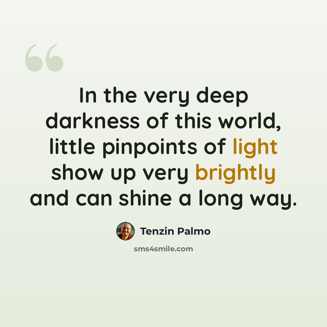“In the very deep darkness of this world, little pinpoints of light show up very brightly and can shine a long way.” quote by Tenzin Palmo