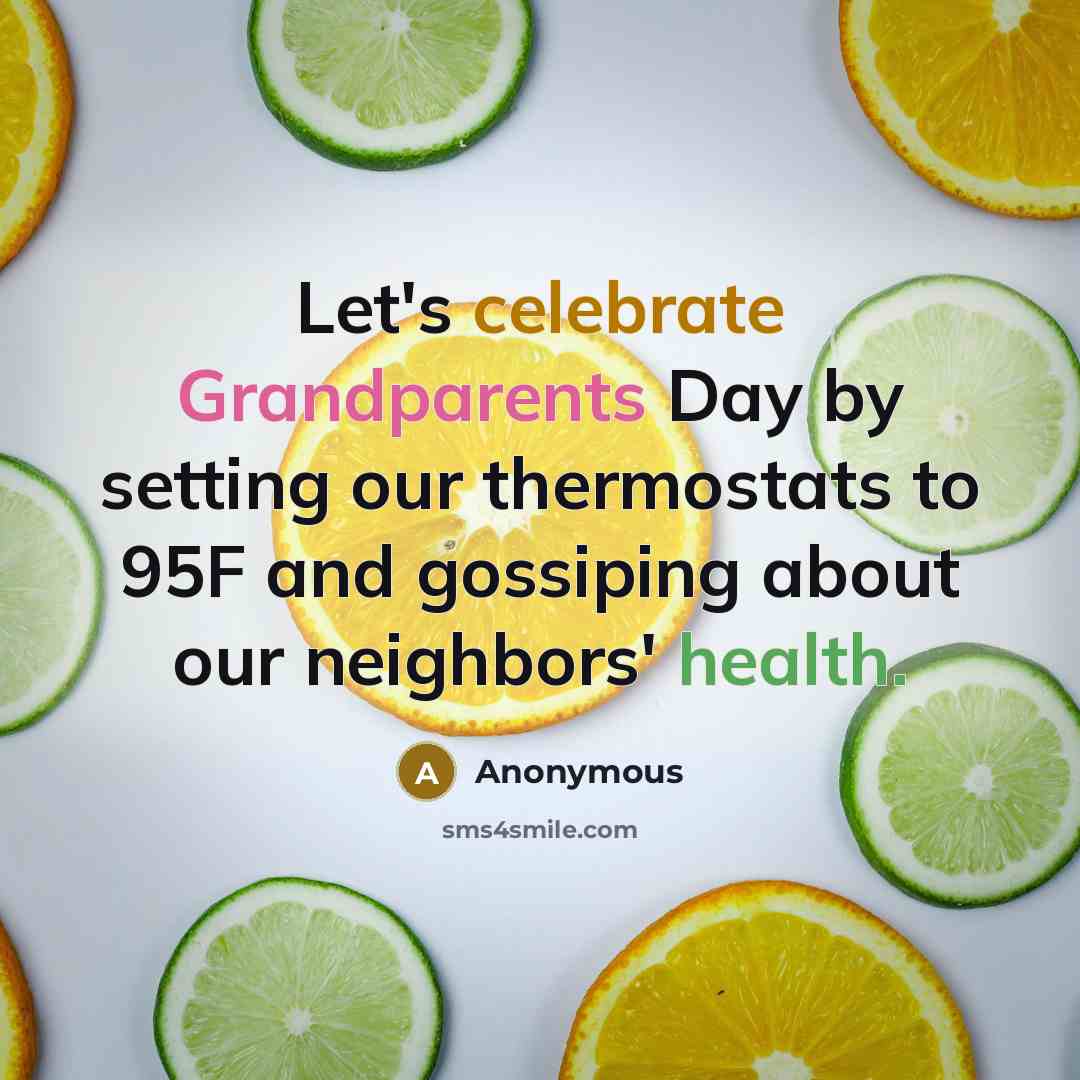 “Let's celebrate Grandparents Day by setting our thermostats to 95F and gossiping about our neighbors' health.” quote by Anonymous
