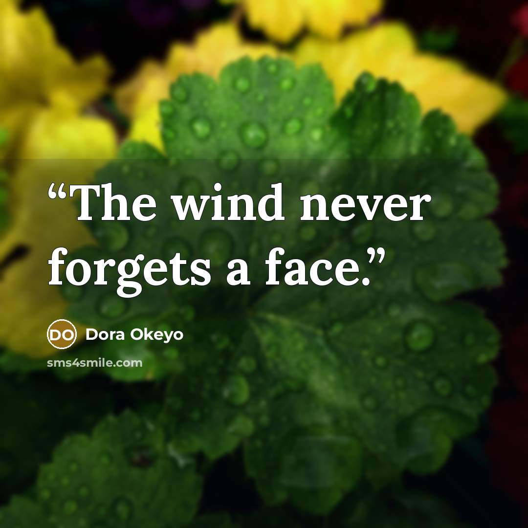 “The wind never forgets a face.” quote by Dora Okeyo