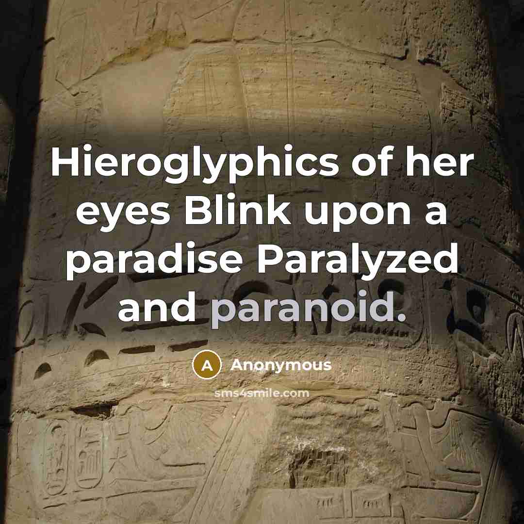 “Hieroglyphics of her eyes Blink upon a paradise Paralyzed and paranoid.” quote by Anonymous