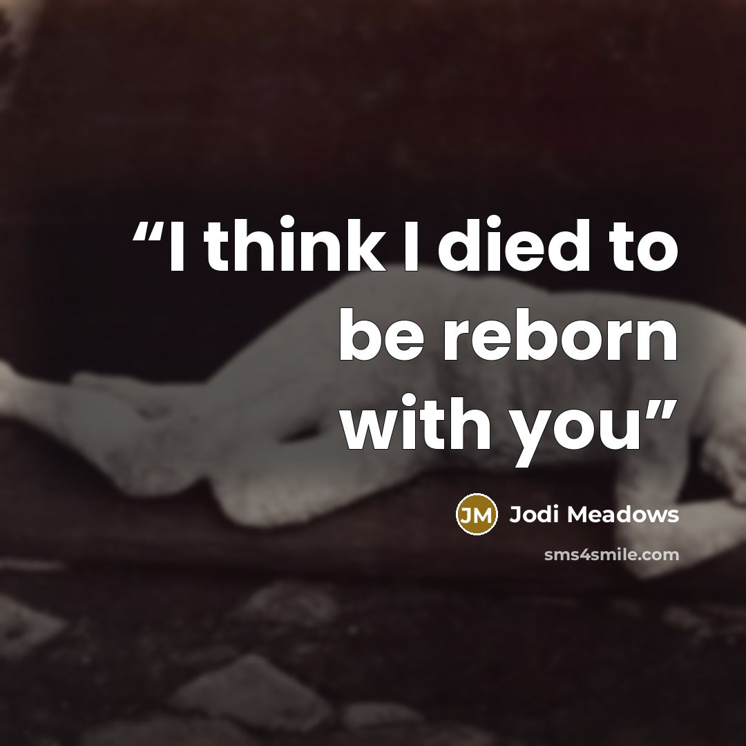“I think I died to be reborn with you” quote by Jodi Meadows