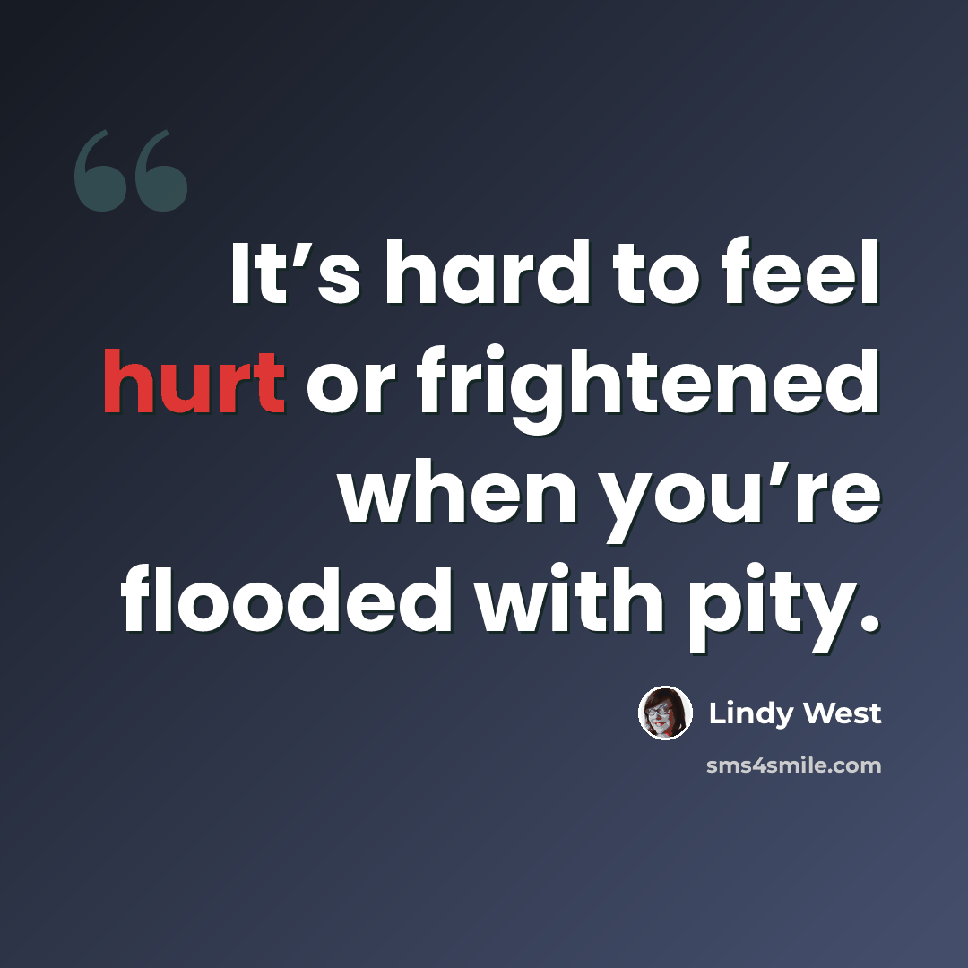 “It’s hard to feel hurt or frightened when you’re flooded with pity.” quote by Lindy West