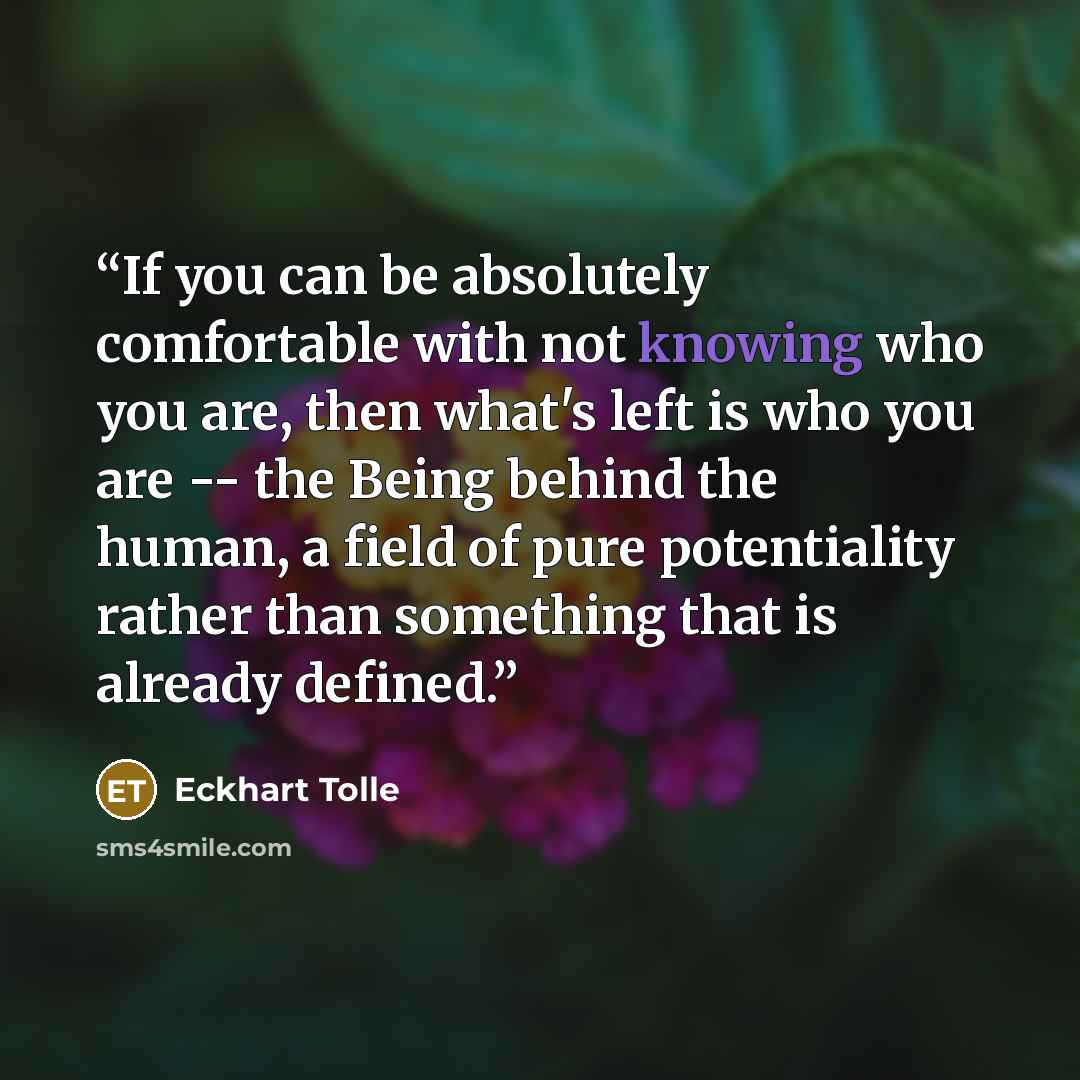 “If you can be absolutely comfortable with not knowing who you are, then what's left is who you are -- the Being behind the human, a field of pure potentiality rather than something that is already defined.” quote by Eckhart Tolle