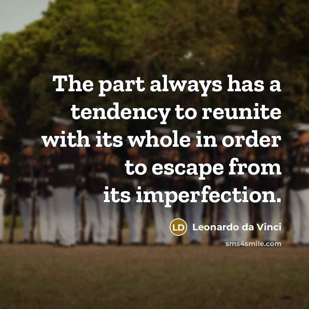 “The part always has a tendency to reunite with its whole in order to escape from its imperfection.” quote by Leonardo da Vinci