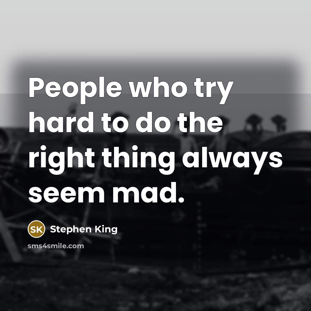 “People who try hard to do the right thing always seem mad.” quote by Stephen King