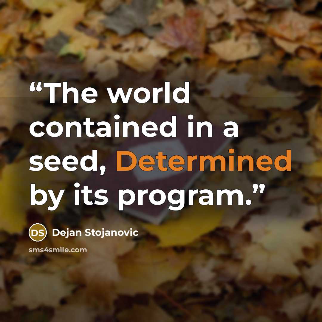 “The world contained in a seed, Determined by its program.” quote by Dejan Stojanovic