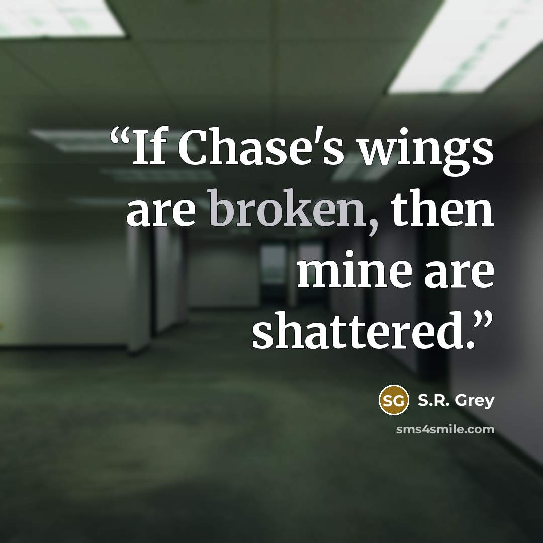 “If Chase's wings are broken, then mine are shattered.” quote by S.R. Grey