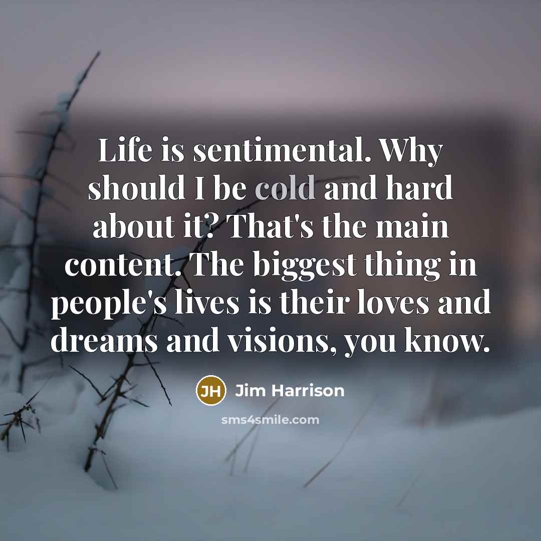 “Life is sentimental. Why should I be cold and hard about it? That's the main content. The biggest thing in people's lives is their loves and dreams and visions, you know.” quote by Jim Harrison