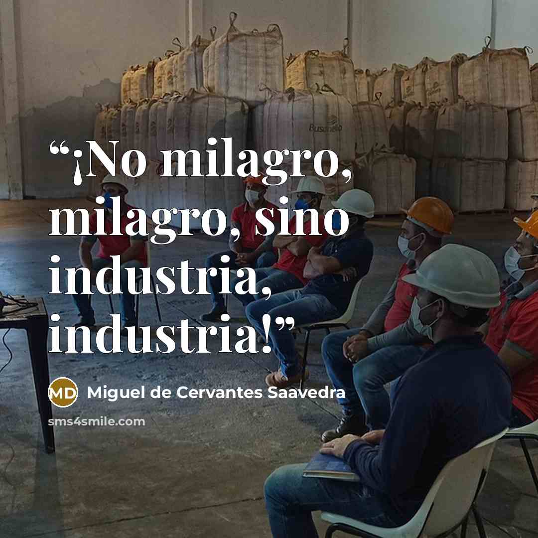 “¡No milagro, milagro, sino industria, industria!” quote by Miguel de Cervantes Saavedra