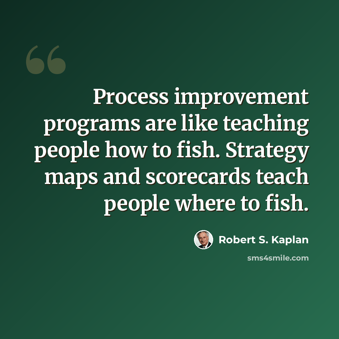 “Process improvement programs are like teaching people how to fish. Strategy maps and scorecards teach people where to fish.” quote by Robert S. Kaplan