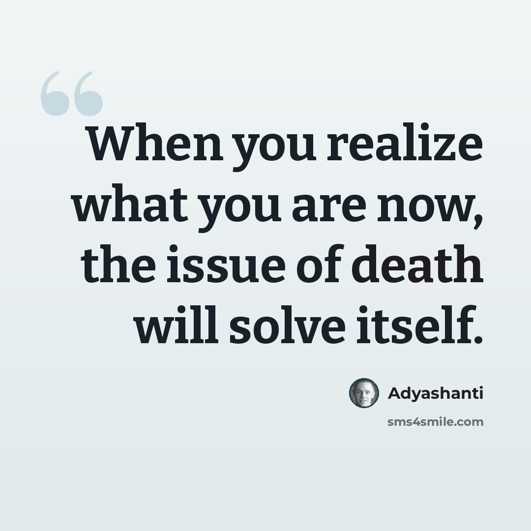 “When you realize what you are now, the issue of death will solve itself.” quote by Adyashanti