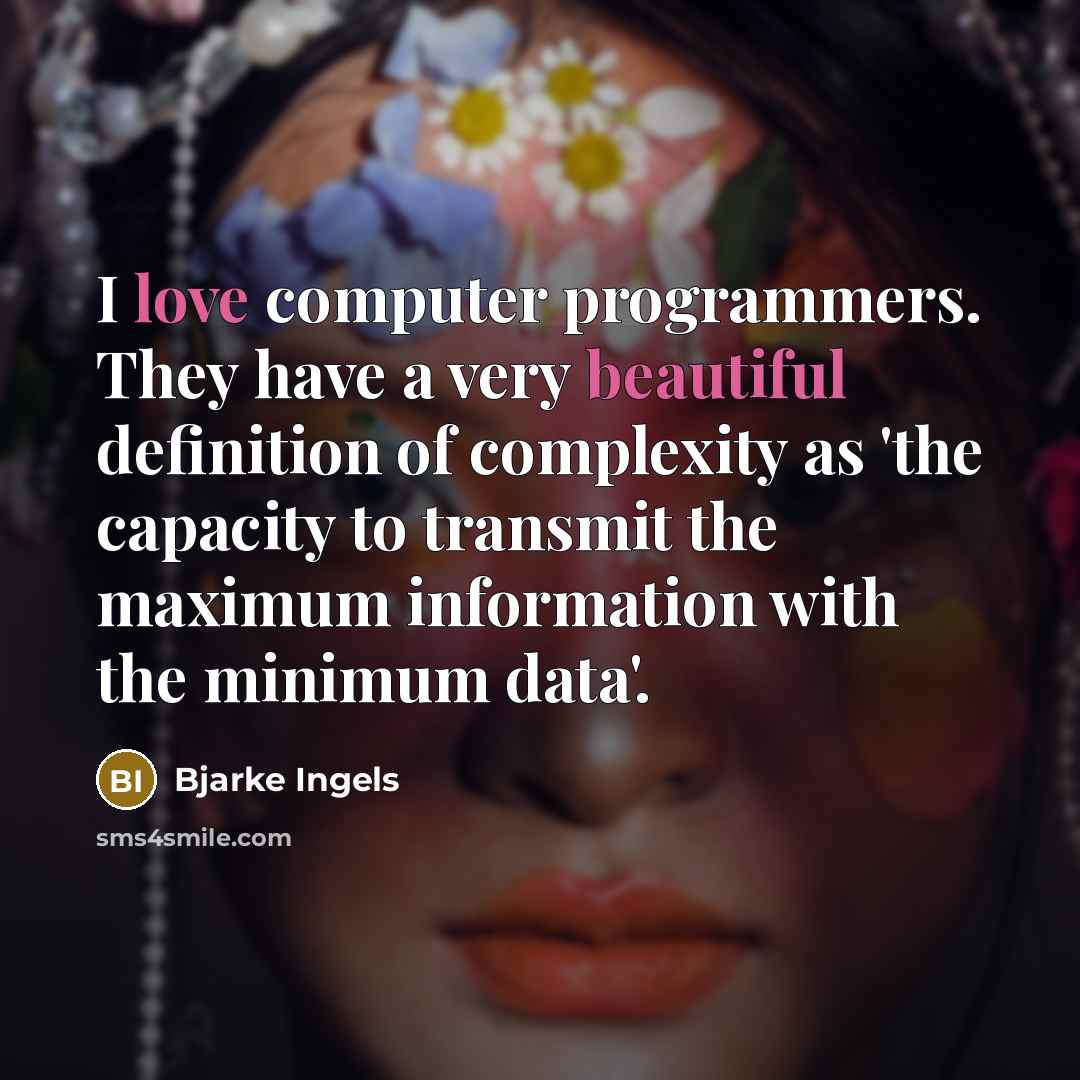“I love computer programmers. They have a very beautiful definition of complexity as 'the capacity to transmit the maximum information with the minimum data'.” quote by Bjarke Ingels