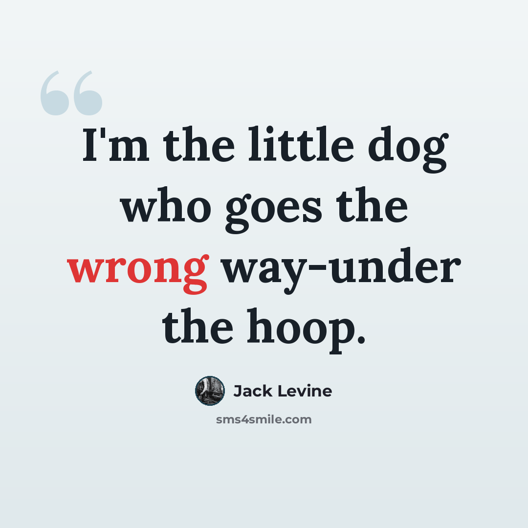 “I'm the little dog who goes the wrong way-under the hoop.” quote by Jack Levine