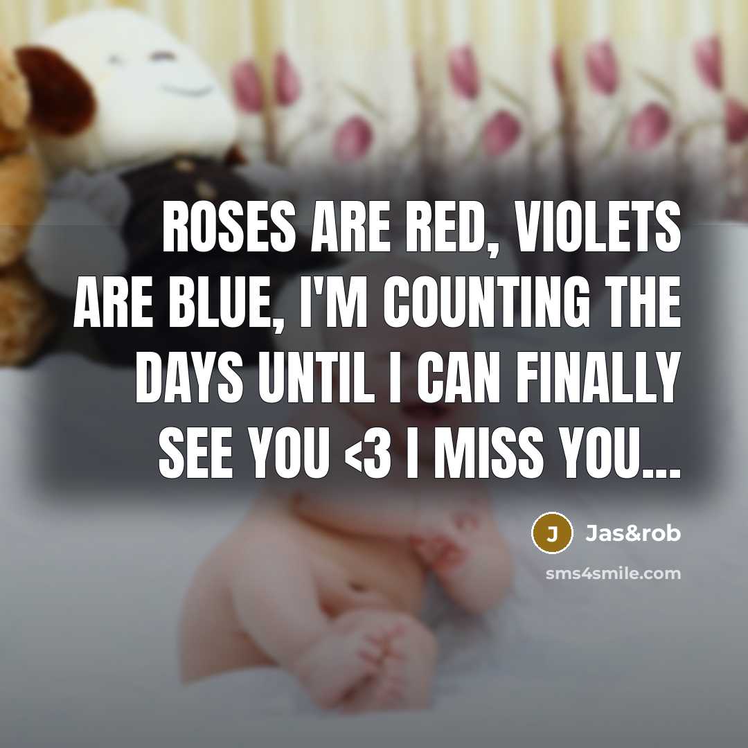“Roses are red, violets are blue, I'm counting the days until I can finally see you” quote by Jas&rob