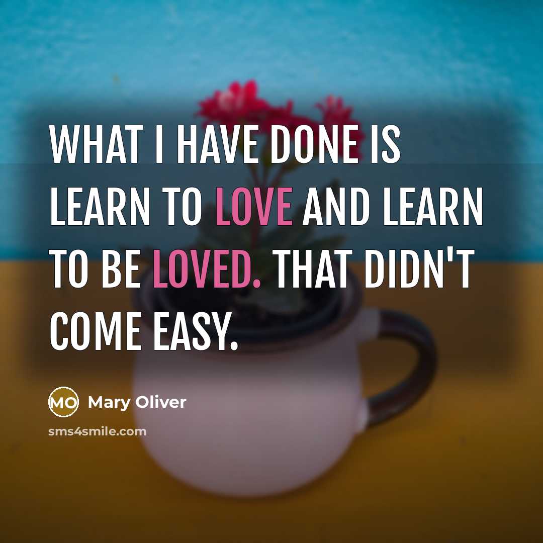 “What I have done is learn to love and learn to be loved. That didn't come easy.” quote by Mary Oliver