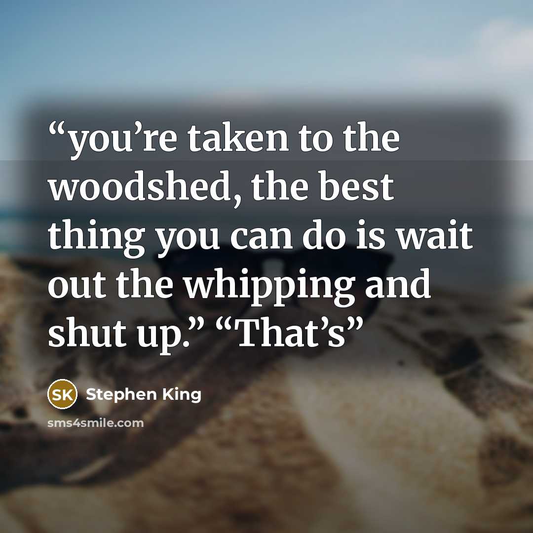 “you’re taken to the woodshed, the best thing you can do is wait out the whipping and shut up.” “That’s” quote by Stephen King
